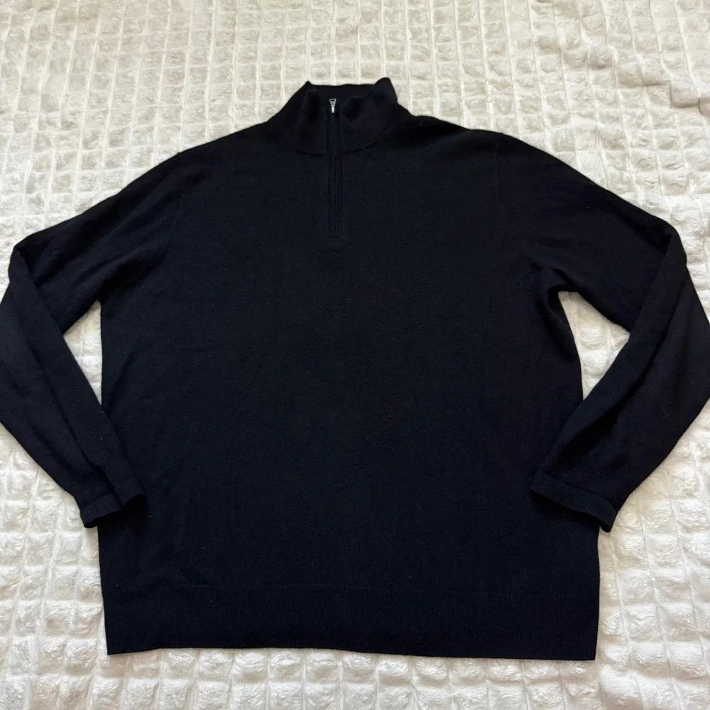 J Crew XL Black 100% Cashmere Midweight 1/4 Quarter Zip Pullover Preppy Classic